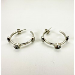 Gümüş Taşlı Halka Küpe